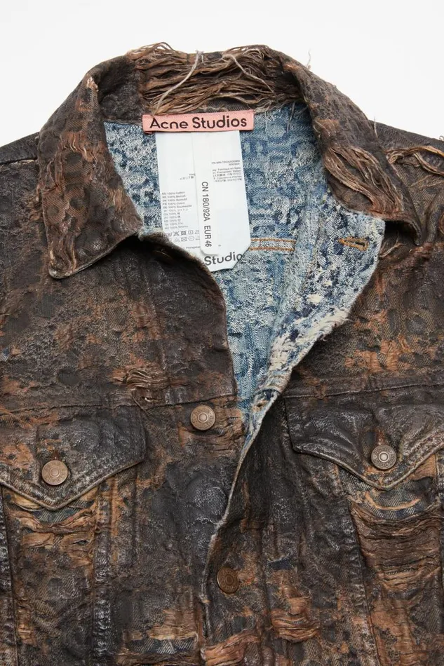 Acne Studios Distressed Monogram Denim Jacket 8211 Regular Fit Brown Man Outerwear