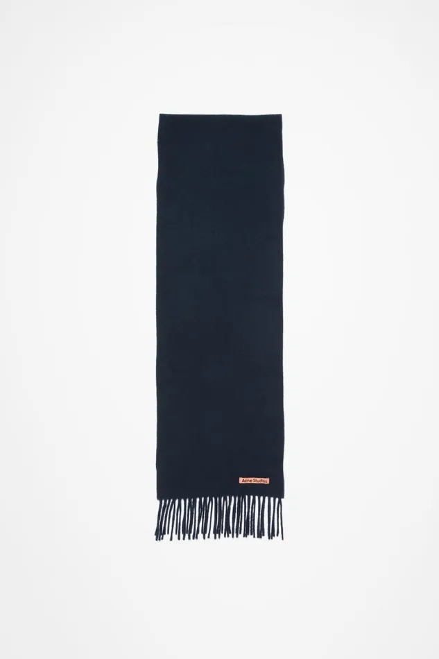Acne Studios Fringe Wool Scarf 8211 Skinny Navy Blue Woman Scarves