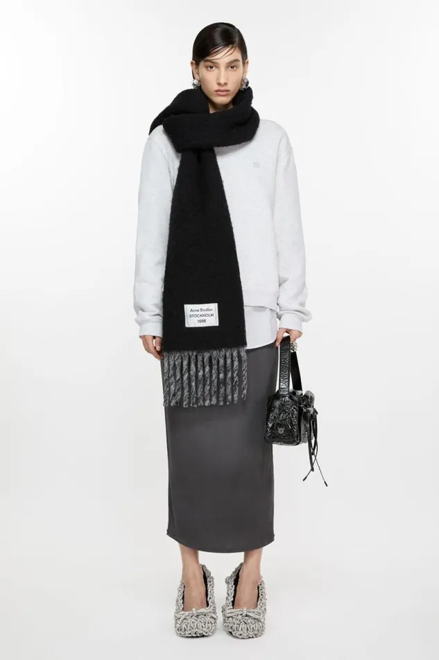 Acne Studios Fringed Scarf Logo Label Blackgrey Man Scarves