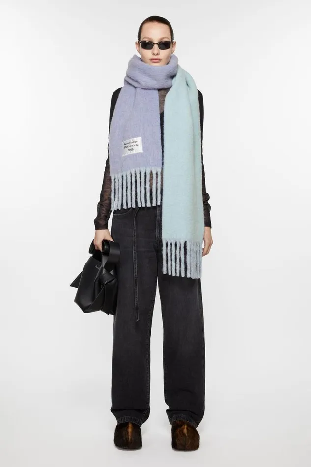Acne Studios Fringed Scarf Logo Label Bluelight Blue Man Scarves