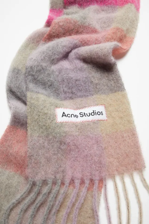 Acne Studios Mohair Checked Scarf Fuchsialilacpink Woman Scarves