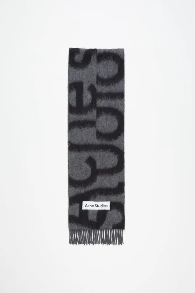 Acne Studios Scarf Wool Alpaca Logo Blackgrey Woman Scarves