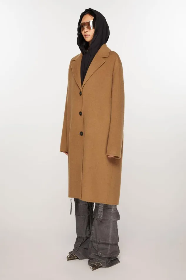 Acne Studios Singlebreasted Wool Coat Camel Beige Woman Outerwear