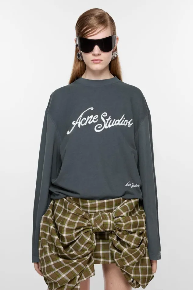 Acne Studios Tshirt Logo 8211 Relaxed Fit Faded Grey Woman Tshirts
