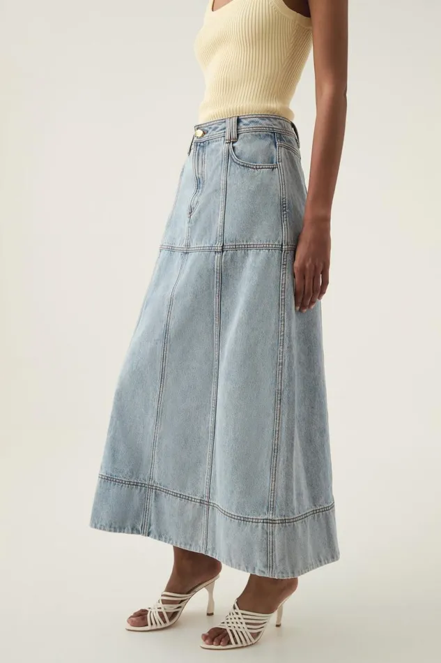 Aje Denim Aura Denim Midi Skirt Sea Spray Wash 8211 Women