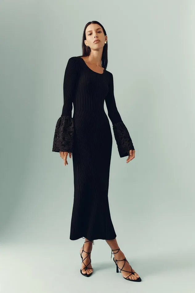 Aje Dresses Flute Knit Midi Dress Black 8211 Women Aje Dresses Flute Knit Midi Dress Black 8211 Women
