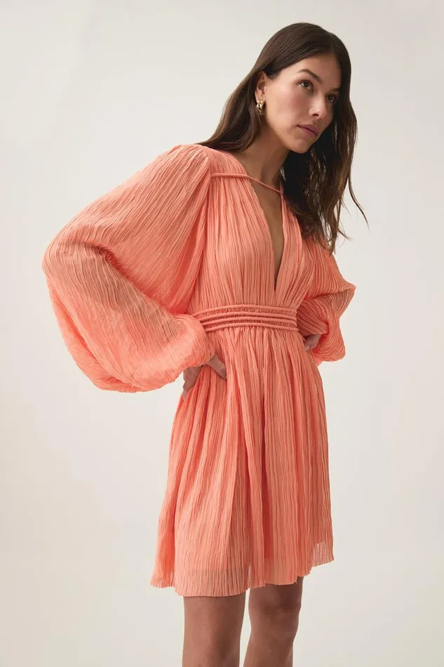 Aje Dresses Genevieve Pleated Mini Dress Apricot 8211 Women Aje Dresses Genevieve Pleated Mini Dress Apricot 8211 Women