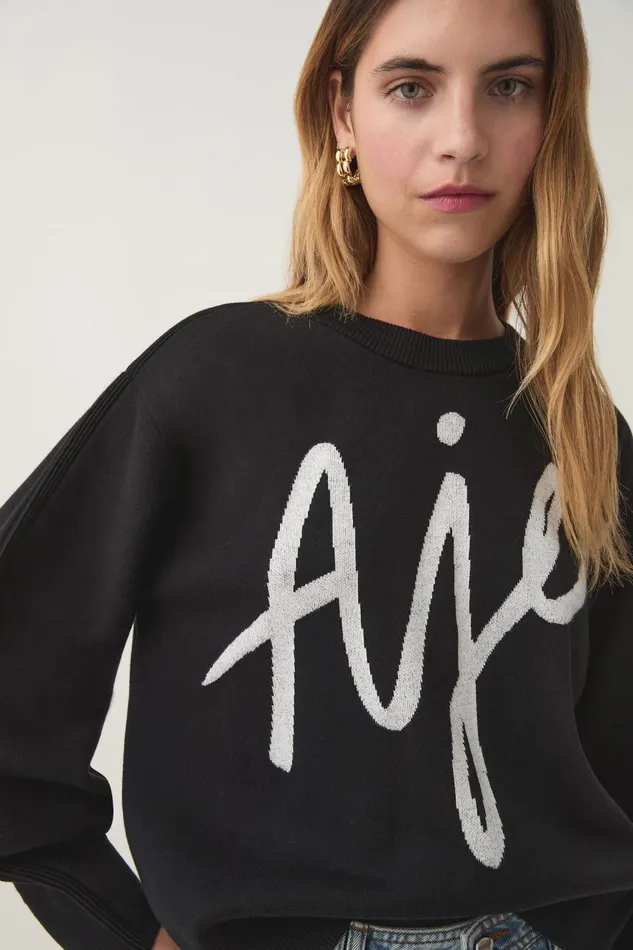 Aje Knitwear and Jumpers Equation Knit Crew Jumper Blackwhite 8211 Women