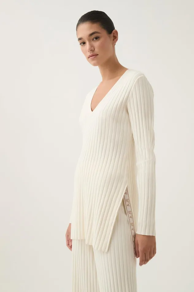 Aje Matching Sets Archer Logo Trim Knit Tunic Ivory 8211 Women