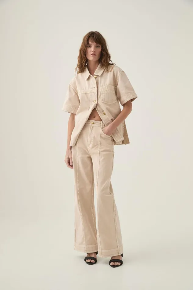 Aje Pants Kya Contrast Wide Leg Jeans Sand Storm Wash 8211 Women