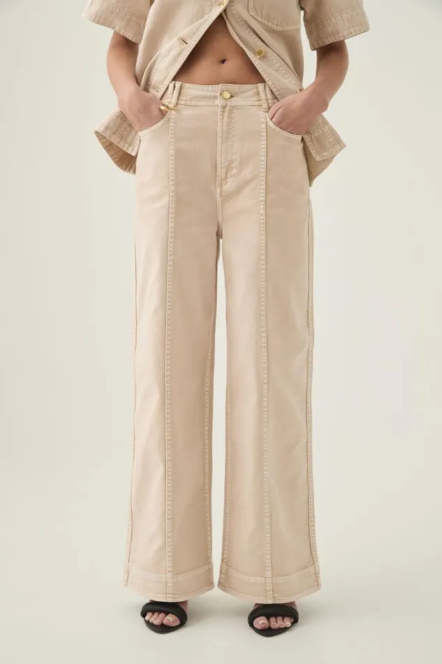Aje Pants Kya Contrast Wide Leg Jeans Sand Storm Wash 8211 Women
