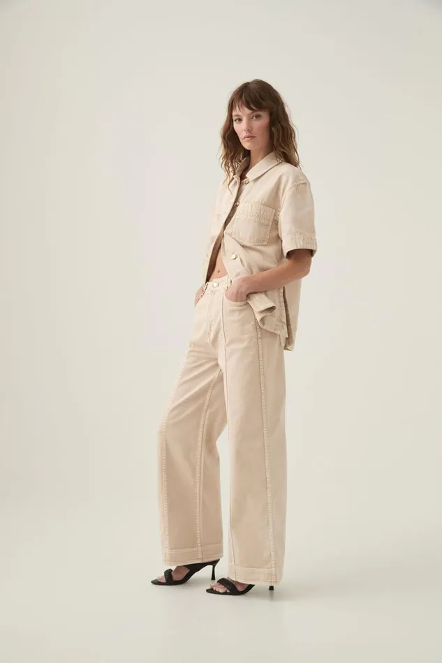 Aje Pants Kya Contrast Wide Leg Jeans Sand Storm Wash 8211 Women