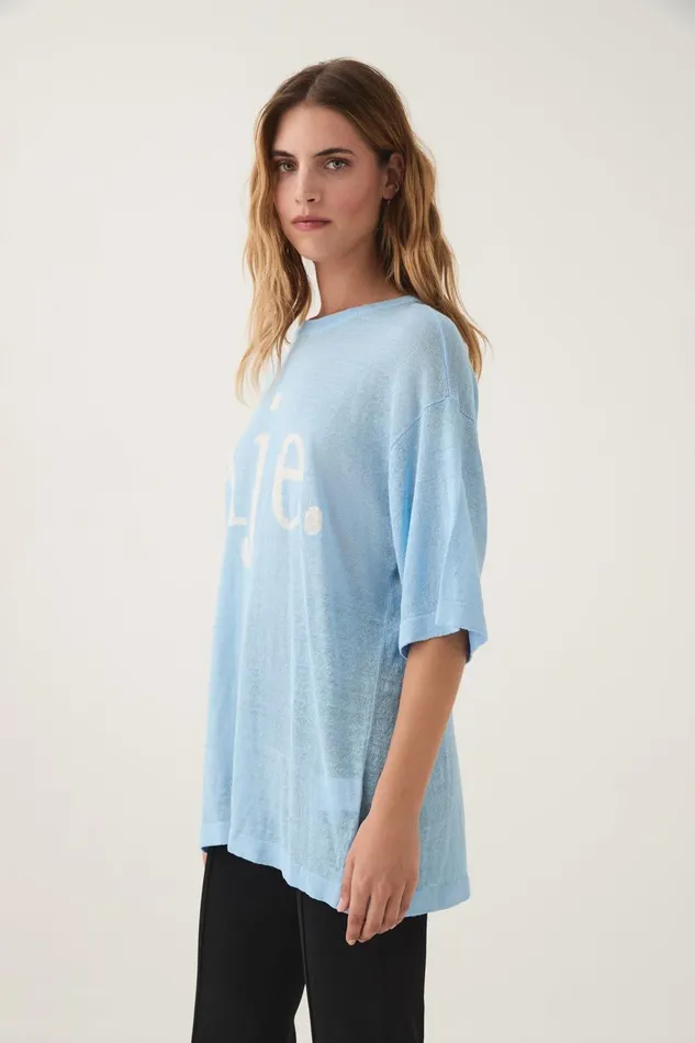 Aje Tees Elvira Oversized Linen Tee Powder Blue 8211 Women