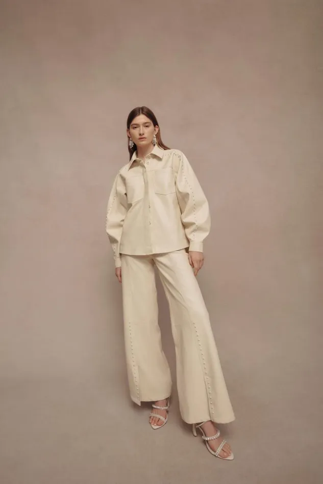 Aje Tops Lumen Pearl Shirt Sandstone Beige 8211 Women Aje Tops Lumen Pearl Shirt Sandstone Beige 8211 Women