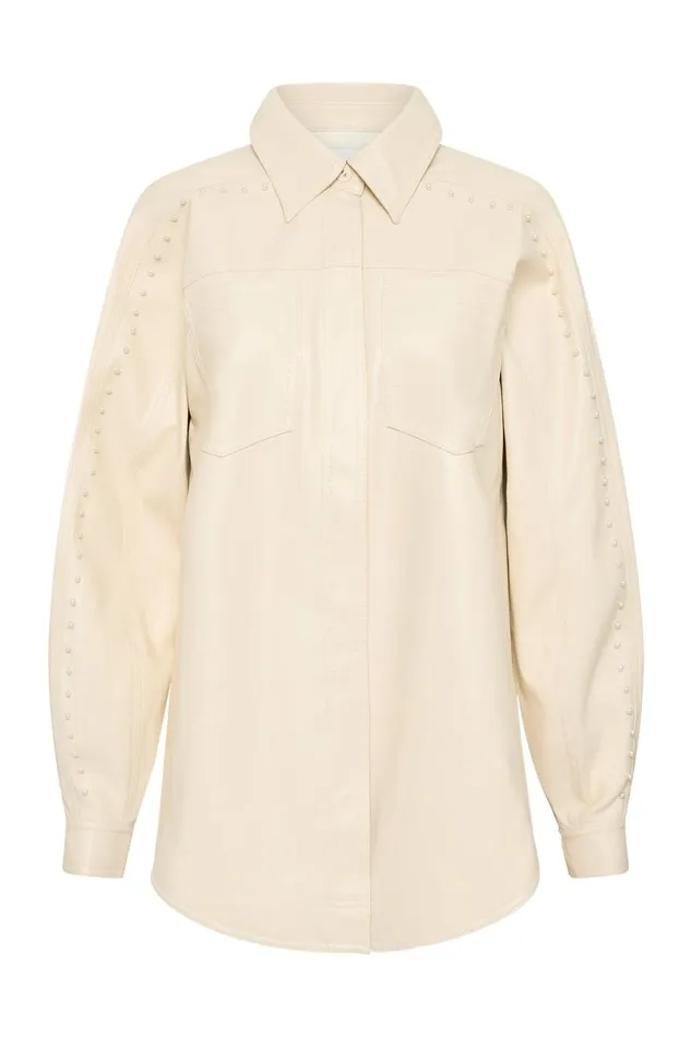 Aje Tops Lumen Pearl Shirt Sandstone Beige 8211 Women Aje Tops Lumen Pearl Shirt Sandstone Beige 8211 Women