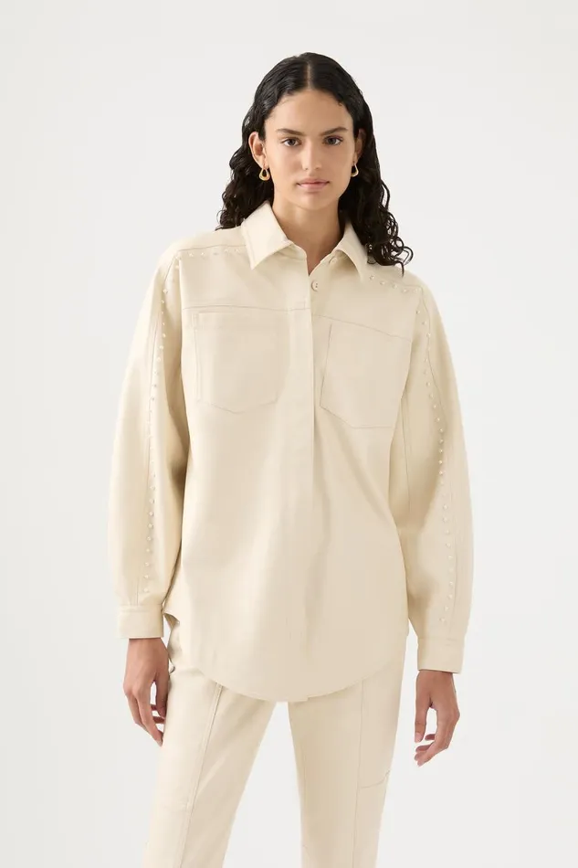 Aje Tops Lumen Pearl Shirt Sandstone Beige 8211 Women Aje Tops Lumen Pearl Shirt Sandstone Beige 8211 Women