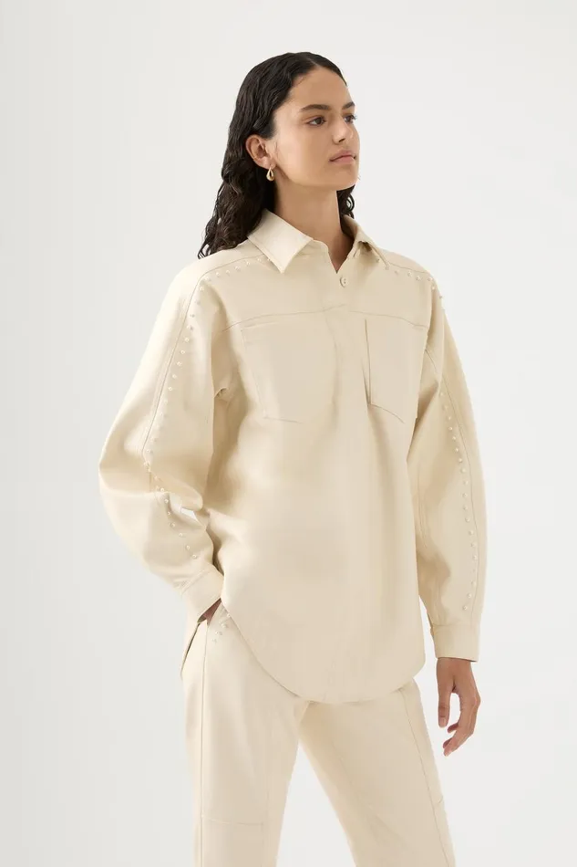 Aje Tops Lumen Pearl Shirt Sandstone Beige 8211 Women Aje Tops Lumen Pearl Shirt Sandstone Beige 8211 Women