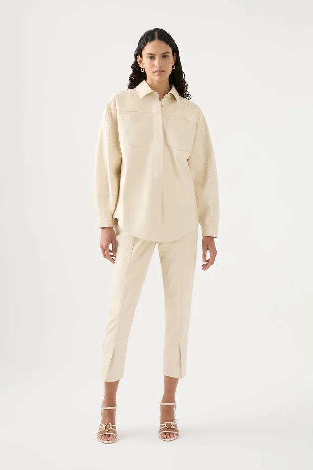 Aje Tops Lumen Pearl Shirt Sandstone Beige 8211 Women Aje Tops Lumen Pearl Shirt Sandstone Beige 8211 Women