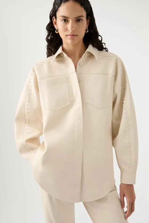 Aje Tops Lumen Pearl Shirt Sandstone Beige 8211 Women Aje Tops Lumen Pearl Shirt Sandstone Beige 8211 Women