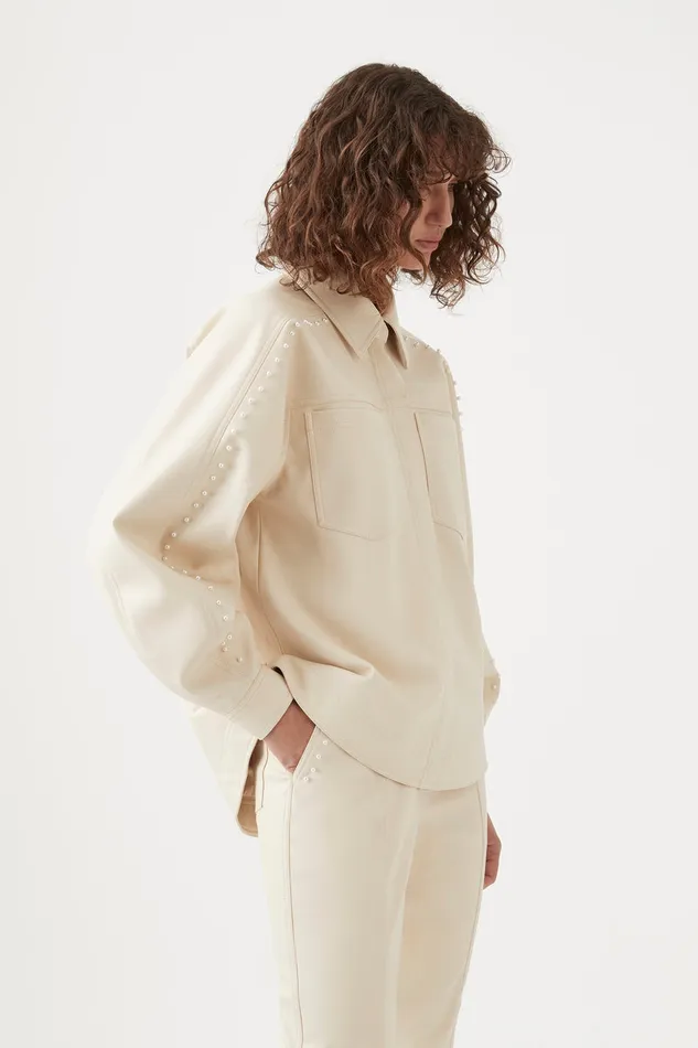 Aje Tops Lumen Pearl Shirt Sandstone Beige 8211 Women Aje Tops Lumen Pearl Shirt Sandstone Beige 8211 Women