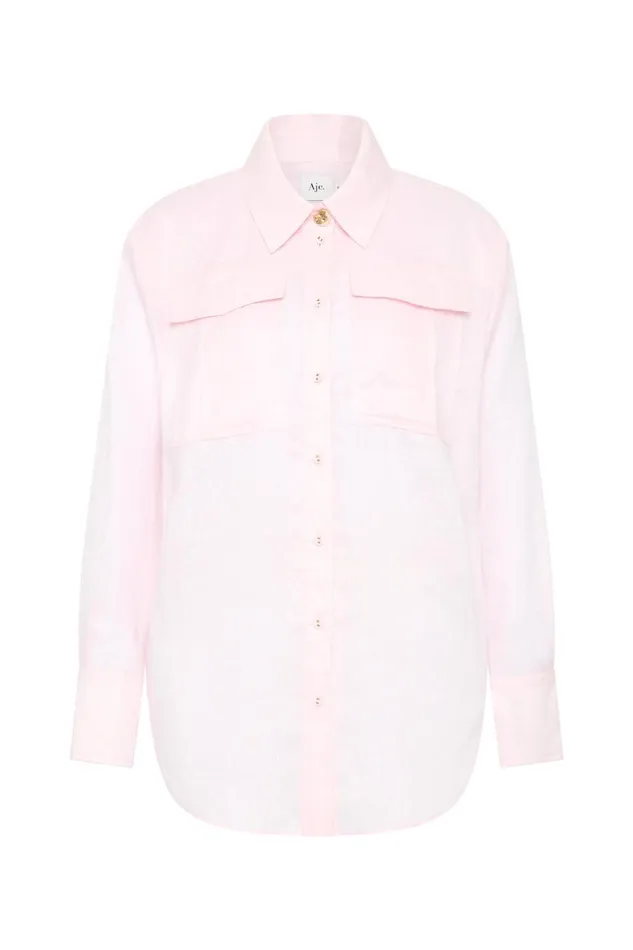 Aje Tops Neoma Pocketed Shirt Pastel Pink 8211 Women Aje Tops Neoma Pocketed Shirt Pastel Pink 8211 Women