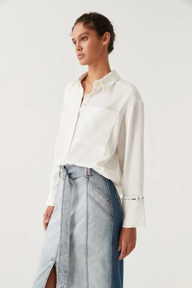 Aje Tops Riddle Buttoned Crepe Shirt Ivory 8211 Women Aje Tops Riddle Buttoned Crepe Shirt Ivory 8211 Women