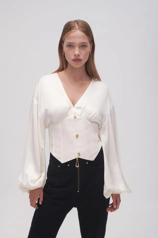 Aje Tops Spirit Corsetted Blouse Coconut Cream 8211 Women Aje Tops Spirit Corsetted Blouse Coconut Cream 8211 Women