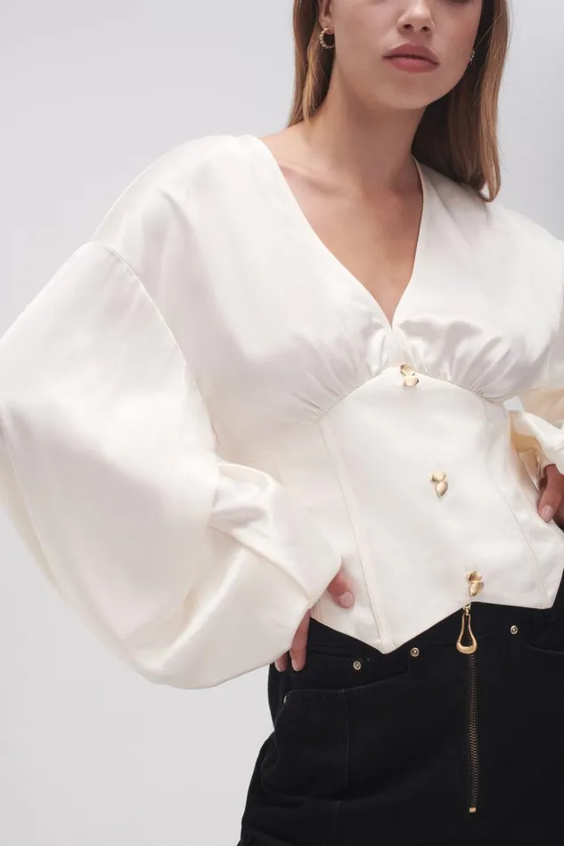 Aje Tops Spirit Corsetted Blouse Coconut Cream 8211 Women Aje Tops Spirit Corsetted Blouse Coconut Cream 8211 Women