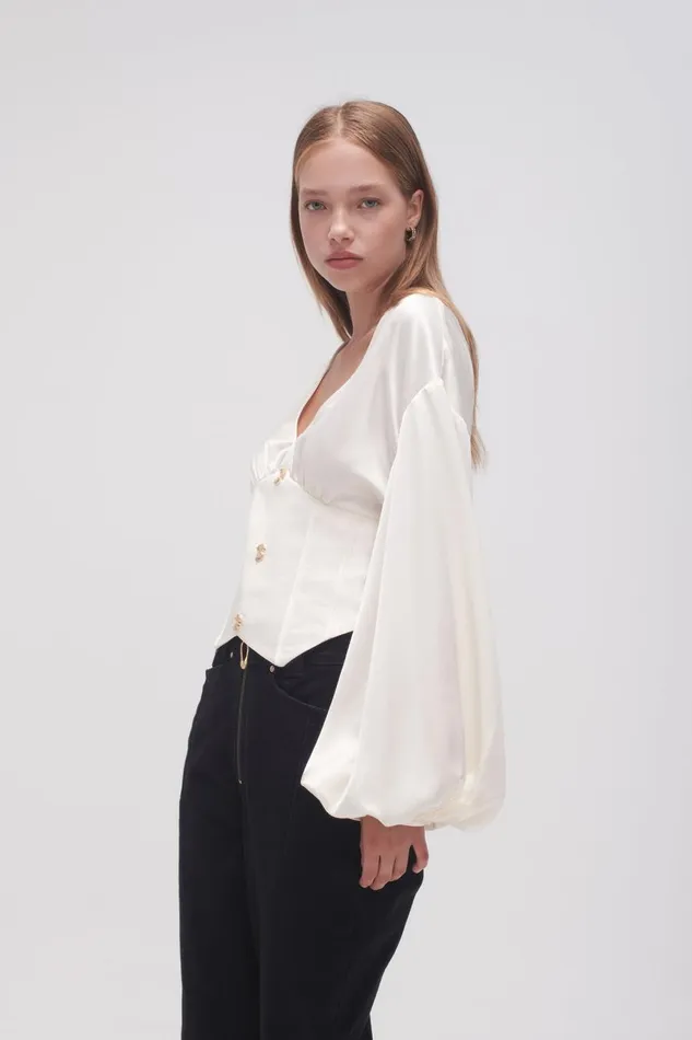 Aje Tops Spirit Corsetted Blouse Coconut Cream 8211 Women Aje Tops Spirit Corsetted Blouse Coconut Cream 8211 Women