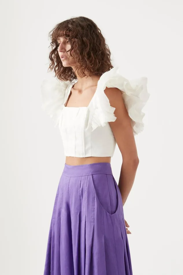 Aje Tops Vanades Frill Crop Top Ivory 8211 Women Aje Tops Vanades Frill Crop Top Ivory 8211 Women
