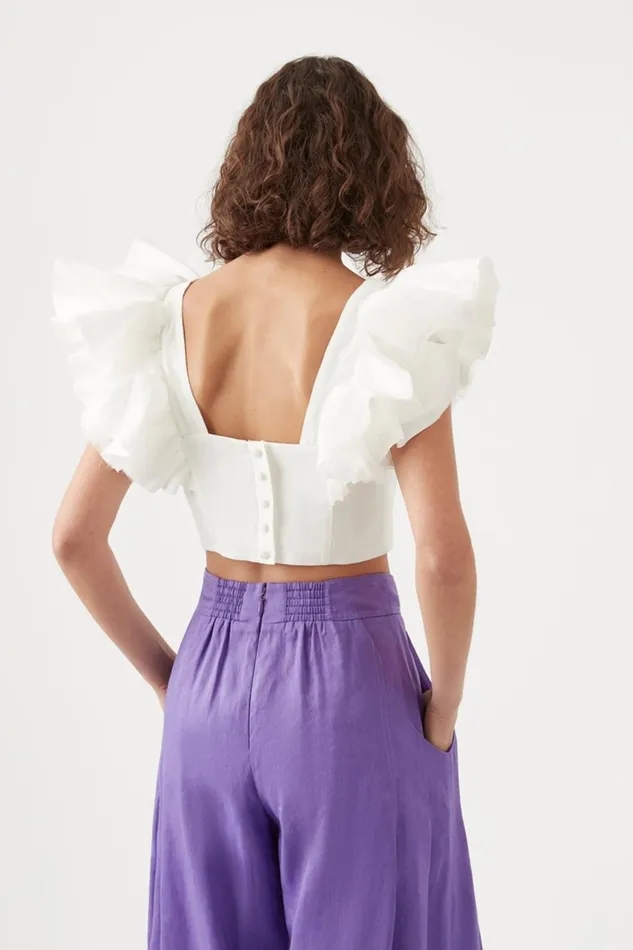 Aje Tops Vanades Frill Crop Top Ivory 8211 Women Aje Tops Vanades Frill Crop Top Ivory 8211 Women