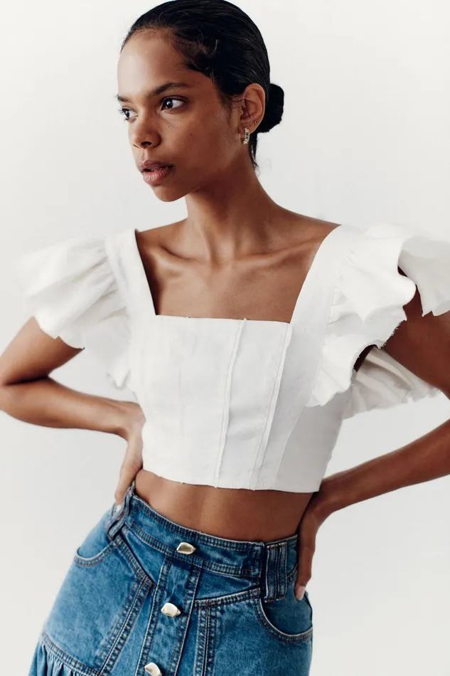 Aje Tops Vanades Frill Crop Top Ivory 8211 Women Aje Tops Vanades Frill Crop Top Ivory 8211 Women