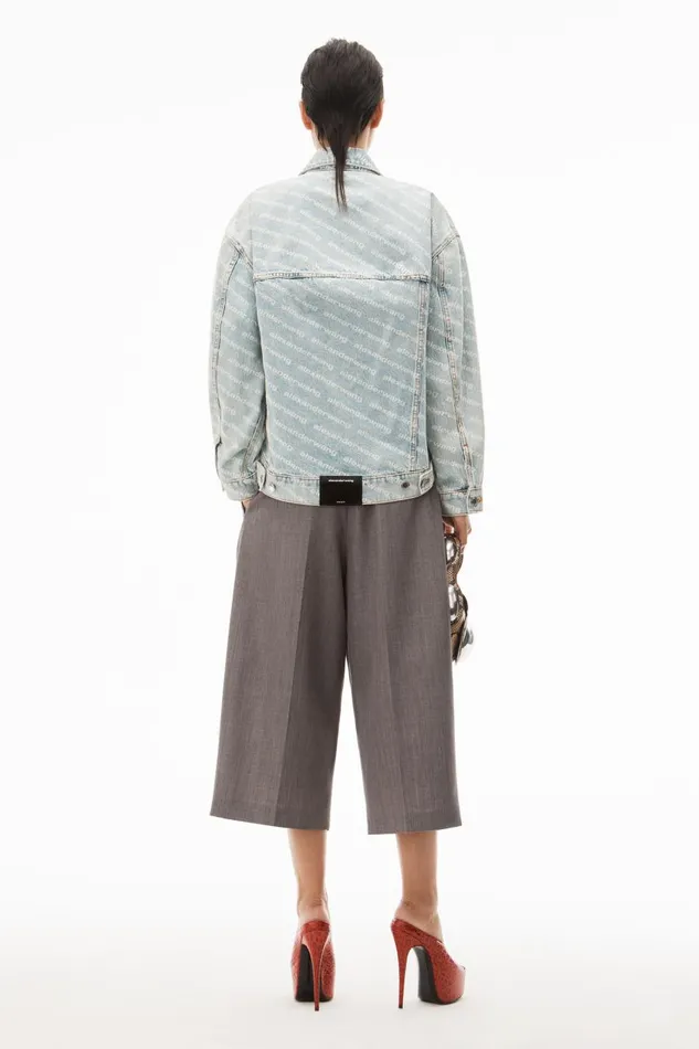 Alexander Wang Denim Women Falling Back Logo Jacket In Pebble Bleach Denim
