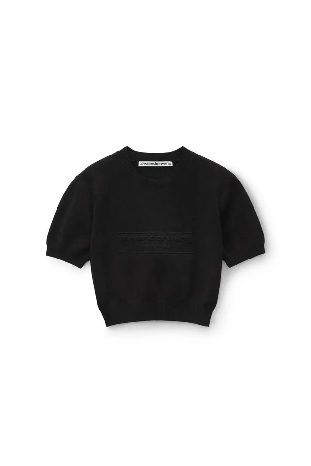 Alexander Wang Sweaters Women Logo Embossed Short Sleeve Ribbed Pullover In Soft Chenille