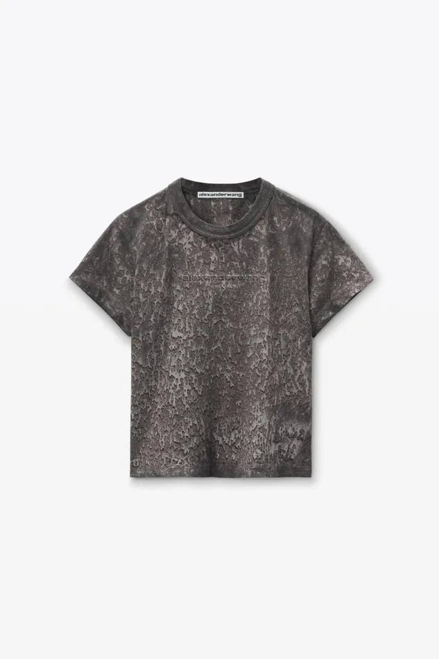 Alexander Wang TShirts Women Logo Embossed Splatter Wash Shrunken Tee In Cotton Hemp Jersey