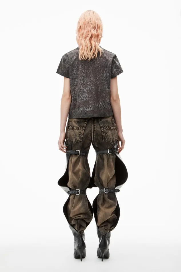 Alexander Wang TShirts Women Logo Embossed Splatter Wash Shrunken Tee In Cotton Hemp Jersey