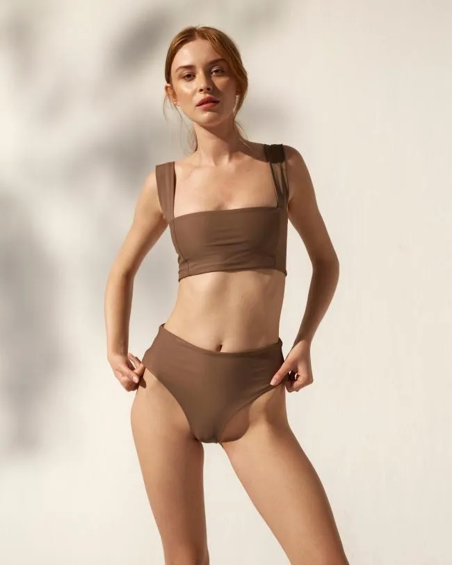ALOHAS Swimwear The Pentagon 8211 Brown Recycled Nylon Bikini Bottom 8211 Women