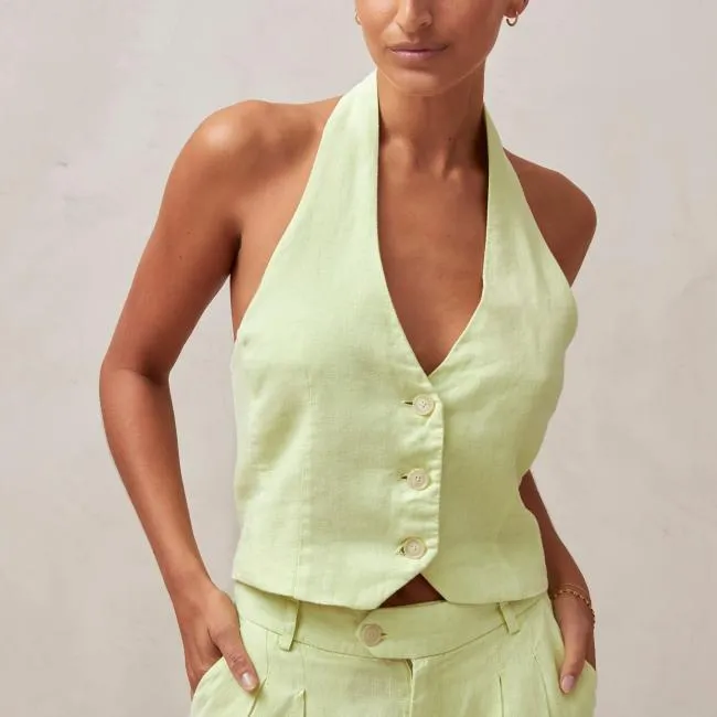 ALOHAS Tops Ami 8211 Green Linen Top 8211 Women