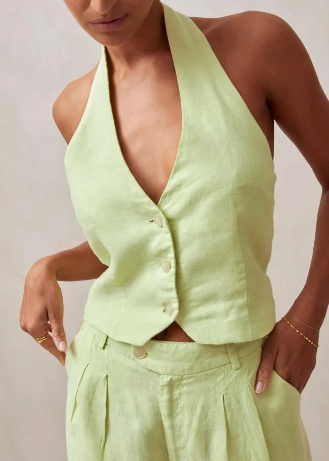 ALOHAS Tops Ami 8211 Green Linen Top 8211 Women