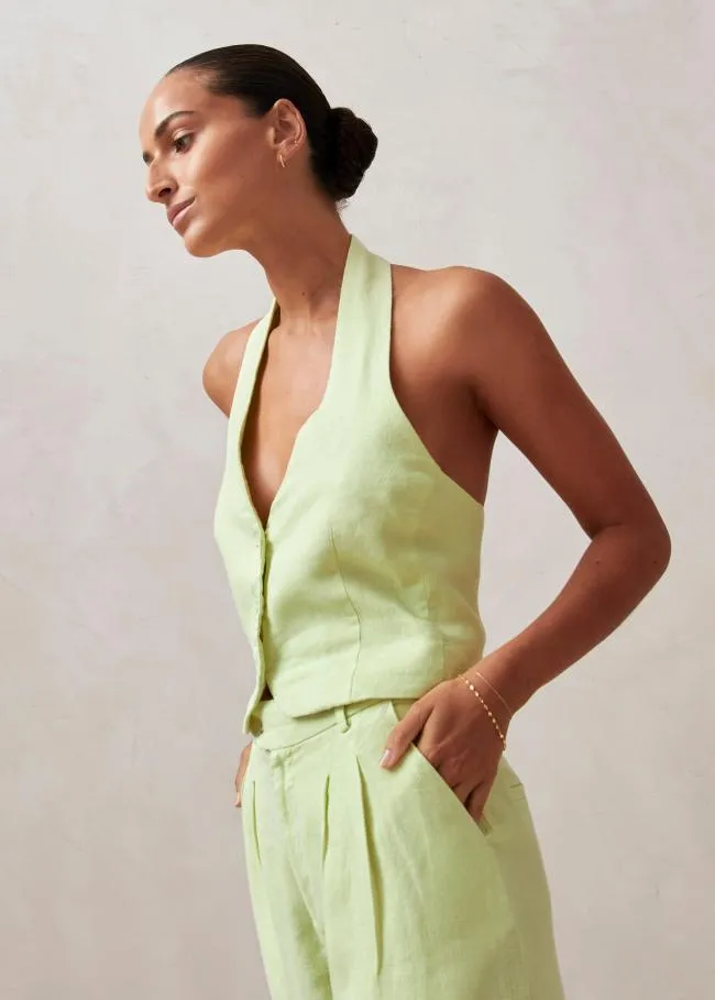 ALOHAS Tops Ami 8211 Green Linen Top 8211 Women
