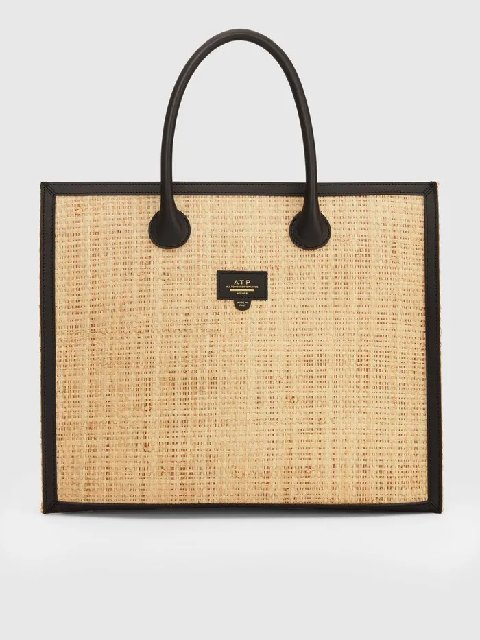 ATP Atelier Tote Bags Alfano NaturalBlack RaffiaLeather Book Bag Naturalblack 8211 Women ATP Atelier Tote Bags Alfano NaturalBlack RaffiaLeather Book Bag Naturalblack 8211 Women