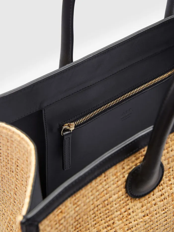 ATP Atelier Tote Bags Alfano NaturalBlack RaffiaLeather Book Bag Naturalblack 8211 Women