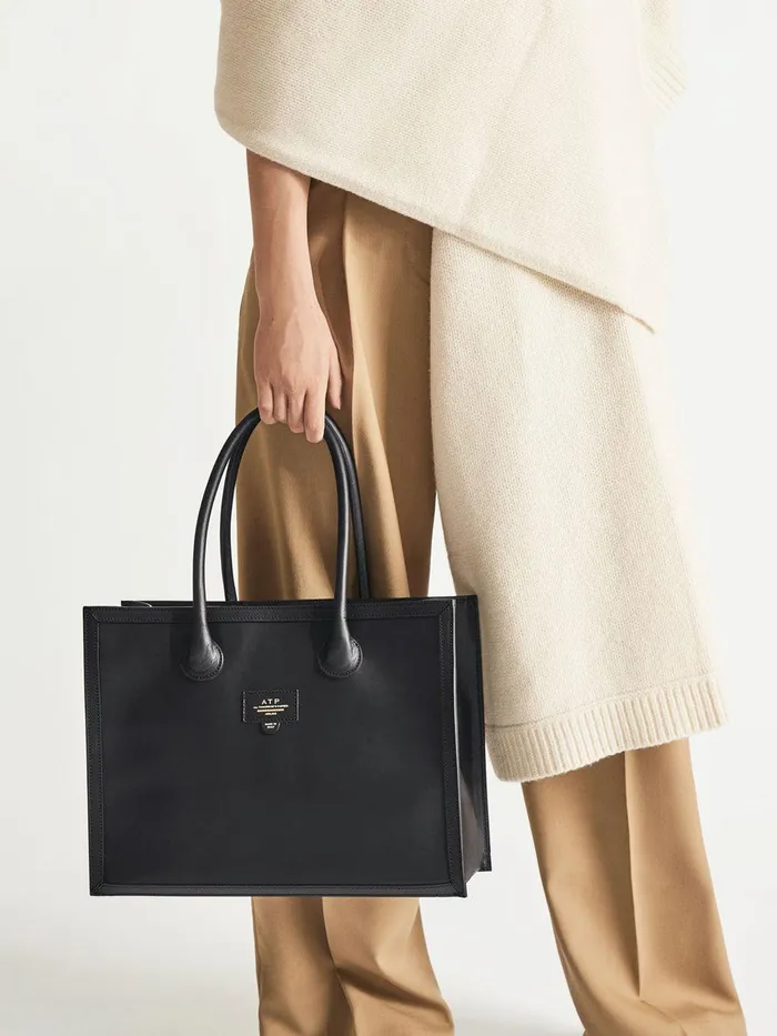 ATP Atelier Tote Bags Montefalcione Black Leather Book Bag Black 8211 Women