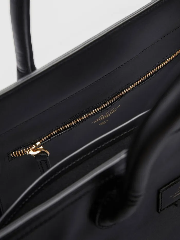 ATP Atelier Tote Bags Montefalcione Black Leather Book Bag Black 8211 Women