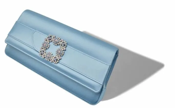 Bags Women Manolo Blahnik GOTHISIBlue Satin Jewel Buckle Clutch