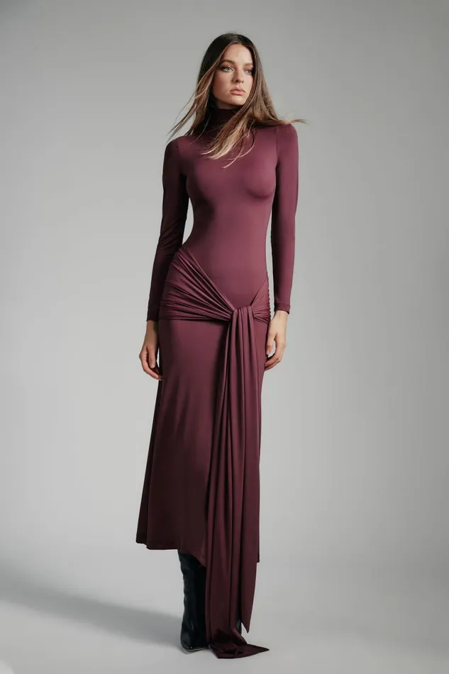 Bardot Day To Night Dresses Alix Maxi Tie Front Dress In Deep Plum 8211 Women