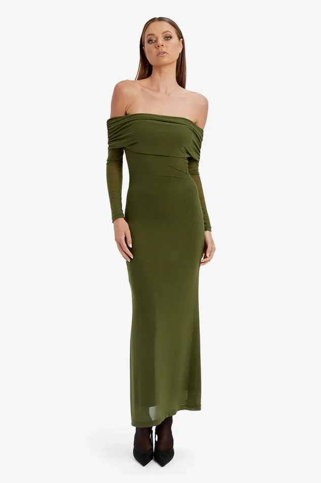 Bardot Day To Night Dresses Saphia Mesh Maxi Dress In Khaki 8211 Women Bardot Day To Night Dresses Saphia Mesh Maxi Dress In Khaki 8211 Women