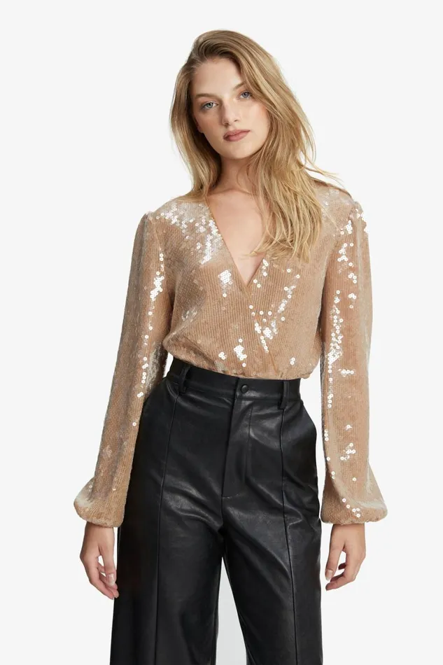 Bardot Party Tops Verona Sequin Wrap Bodysuit In Nude 8211 Women Bardot Party Tops Verona Sequin Wrap Bodysuit In Nude 8211 Women
