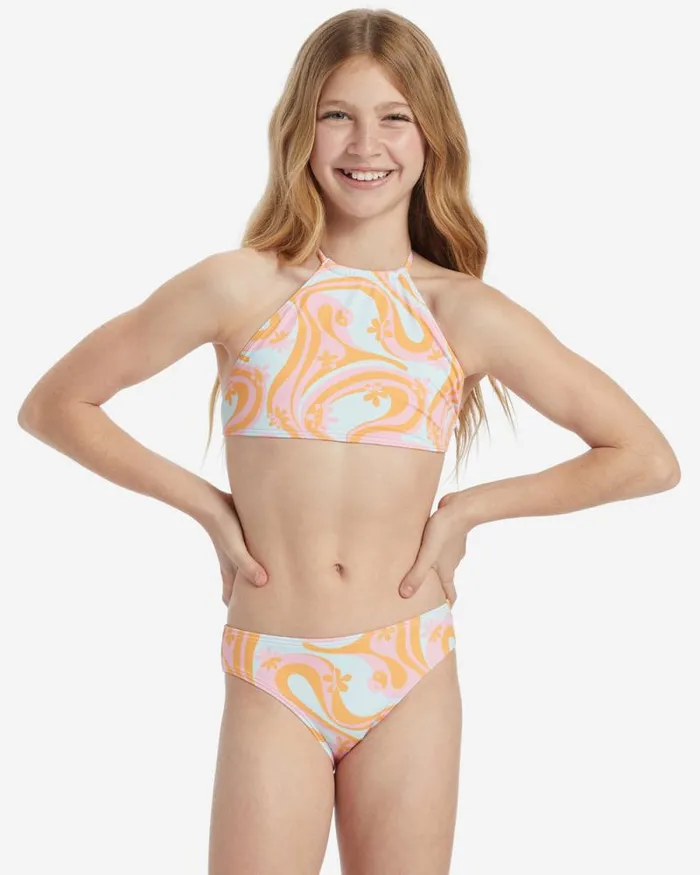 Billabong Girls039 Swim Girls In The Groove High Neck Set Bikini Set Multi 8211 Women
