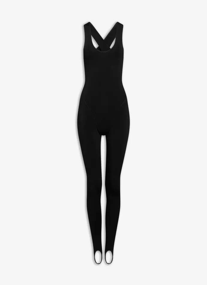 Black HIGHSHINE CROSS JUMPSUIT Women Alaa Bodysuits and Leggings